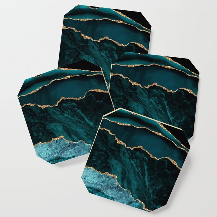 Teal Blue Emerald Marble Landscapes Coaster Gallery Image 1