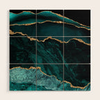 Teal Blue Emerald Marble Landscapes Wood Wall Art Gallery Image 1