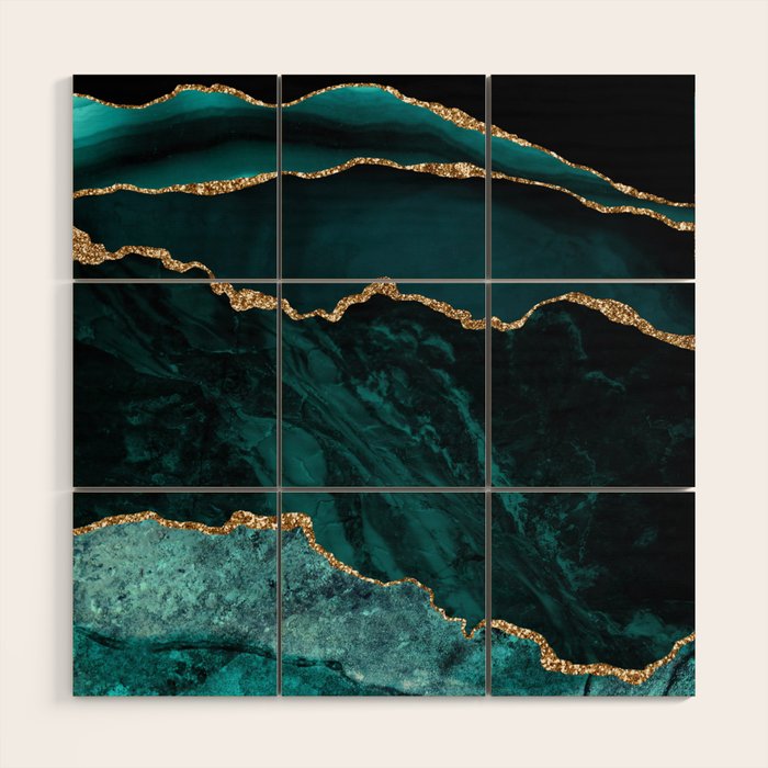 Teal Blue Emerald Marble Landscapes Wood Wall Art Gallery Image 1