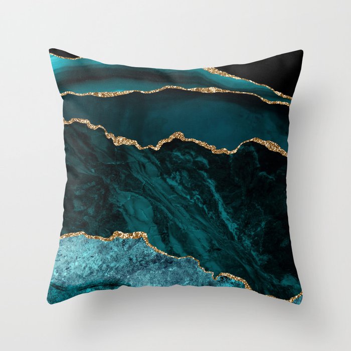 Teal Blue Emerald Marble Landscapes Throw Pillow Gallery Image 6