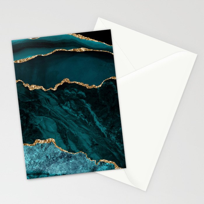 Teal Blue Emerald Marble Landscapes Stationery Card Gallery Image 2