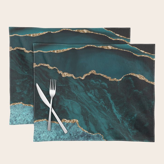 Teal Blue Emerald Marble Landscapes Placemat Gallery Image 1