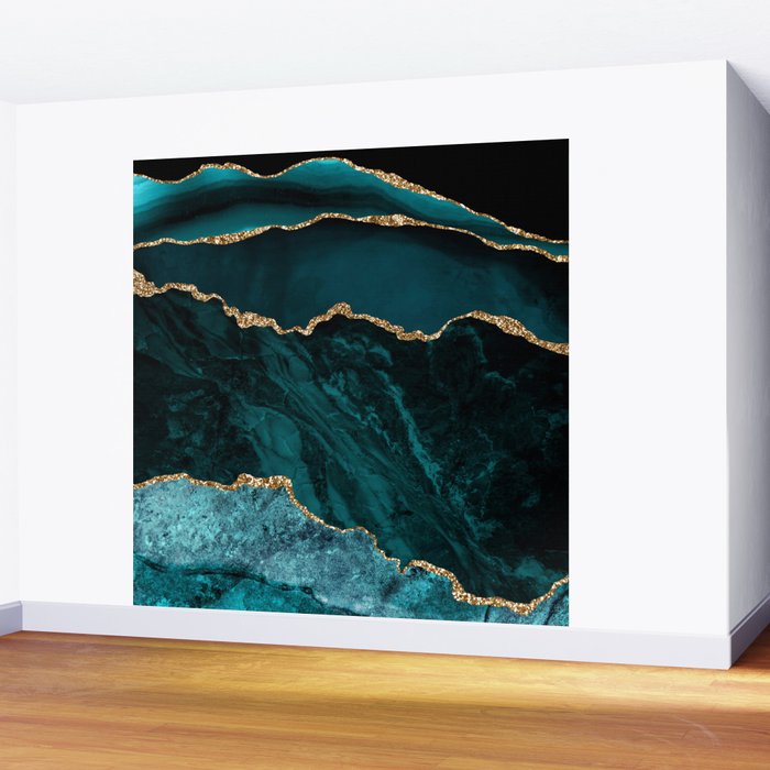 Teal Blue Emerald Marble Landscapes Wall Mural Gallery Image 2
