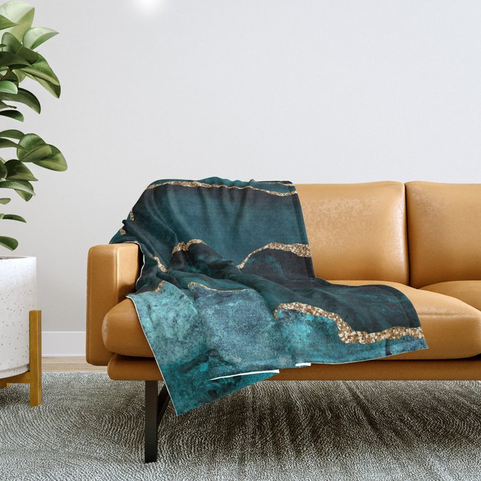 Teal Blue Emerald Marble Landscapes Throw Blanket Gallery Image 1