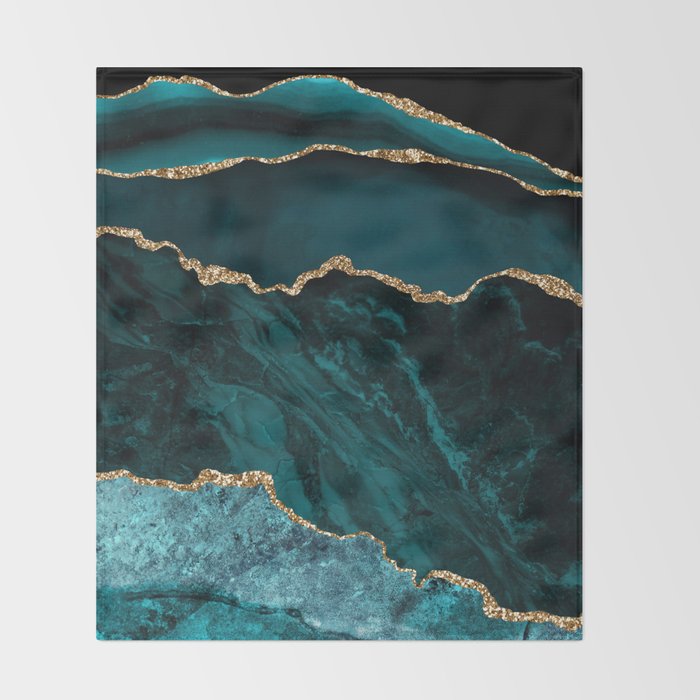 Teal Blue Emerald Marble Landscapes Throw Blanket Gallery Image 2