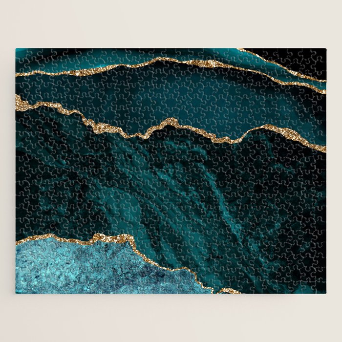 Teal Blue Emerald Marble Landscapes Jigsaw Puzzle Gallery Image 1