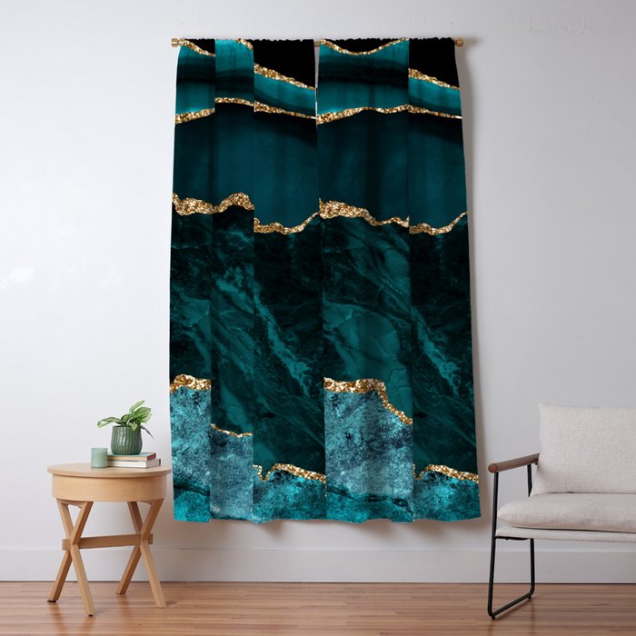 Teal Blue Emerald Marble Landscapes Window Curtain Gallery Image 5