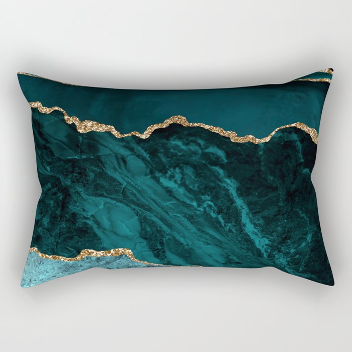 Teal Blue Emerald Marble Landscapes Rectangular Pillow Gallery Image 1