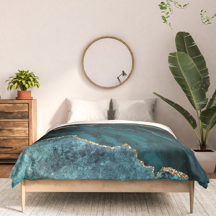 Teal Blue Emerald Marble Landscapes Comforter Gallery Image 3