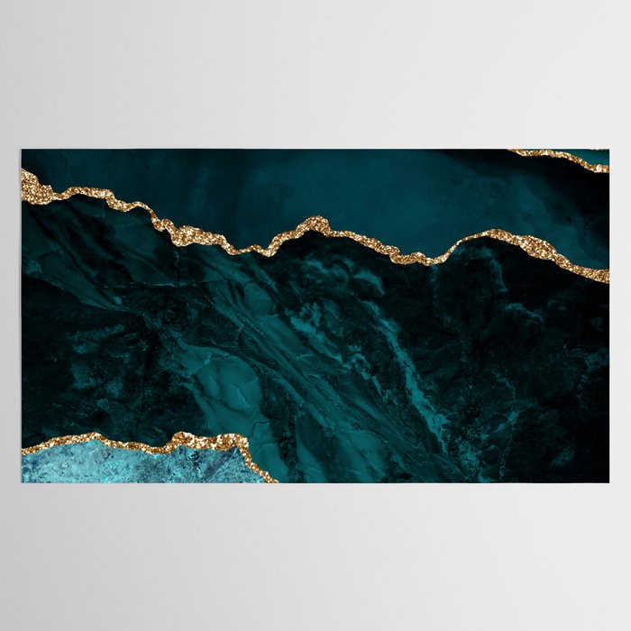 Teal Blue Emerald Marble Landscapes Tablecloth Gallery Image 2