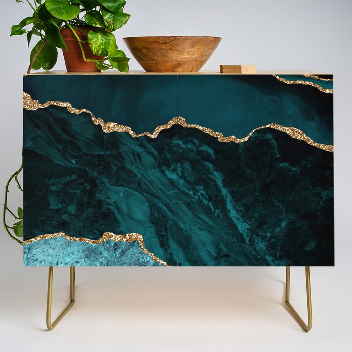 Teal Blue Emerald Marble Landscapes Credenza Gallery Image 1