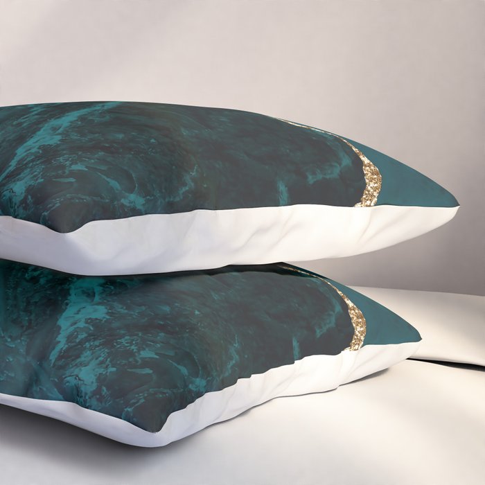 Teal Blue Emerald Marble Landscapes Pillow Sham Gallery Image 3
