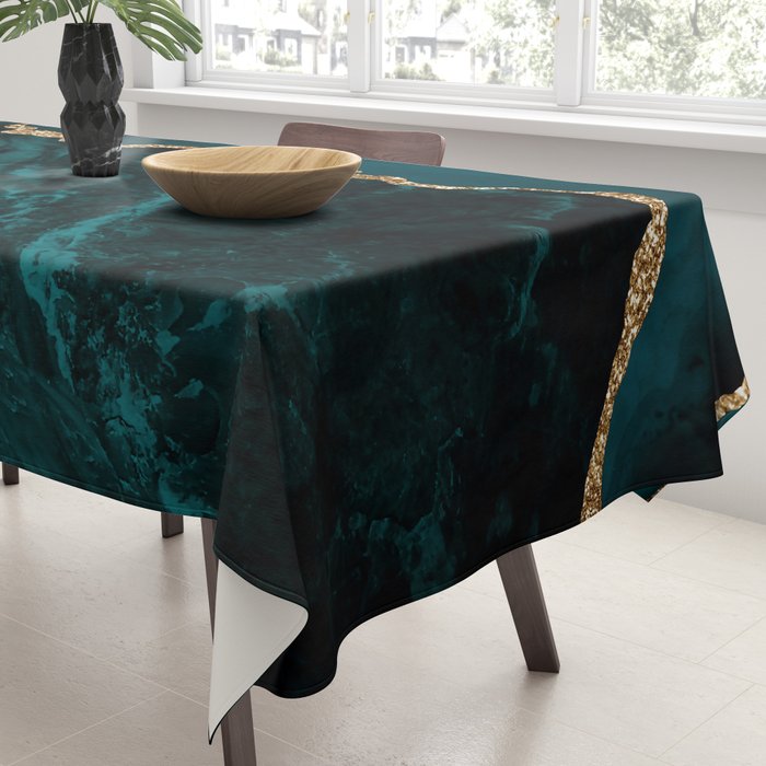 Teal Blue Emerald Marble Landscapes Tablecloth Gallery Image 3