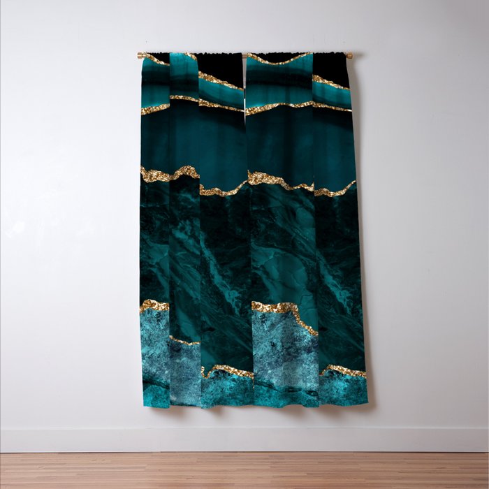 Teal Blue Emerald Marble Landscapes Window Curtain Gallery Image 3
