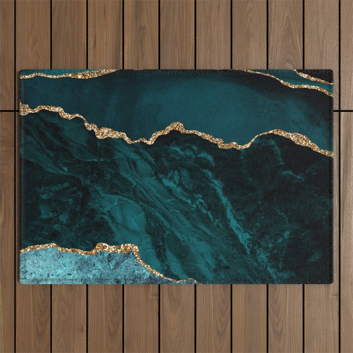 Teal Blue Emerald Marble Landscapes Outdoor Rug Gallery Image 1