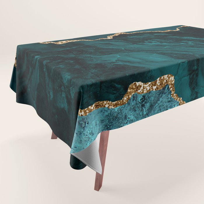 Teal Blue Emerald Marble Landscapes Tablecloth Gallery Image 1