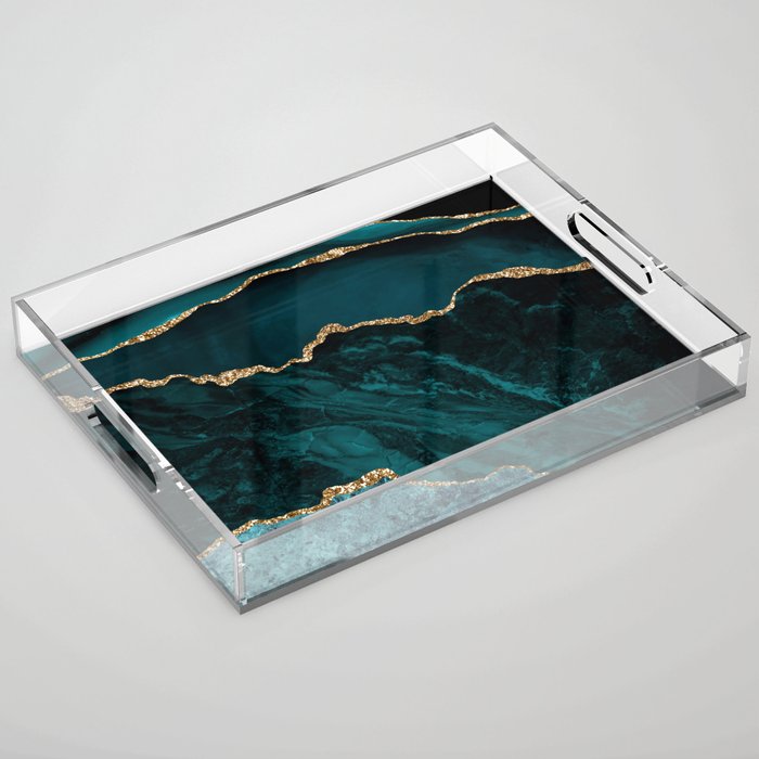 Teal Blue Emerald Marble Landscapes Acrylic Tray Gallery Image 1