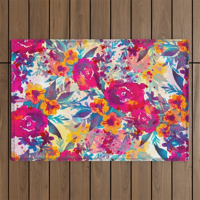 Watercolor flowers and plants 02 Outdoor Rug Gallery Image 1