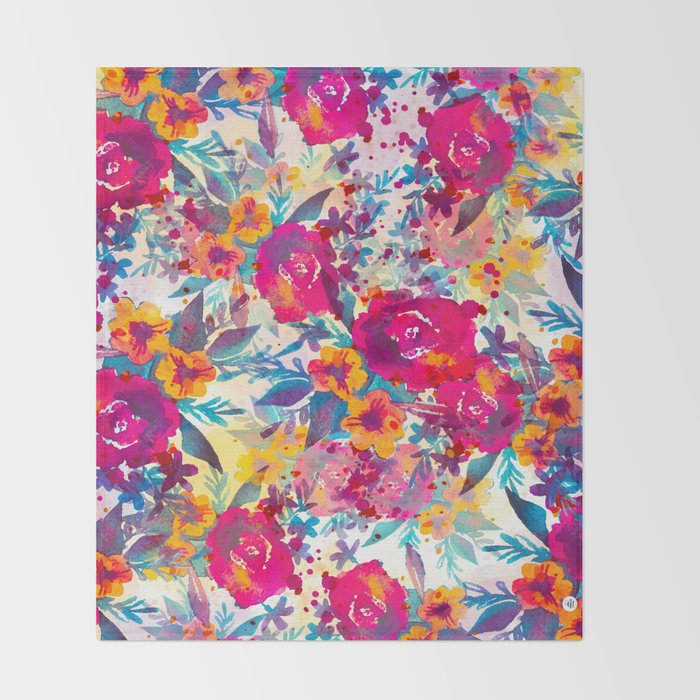 Watercolor flowers and plants 02 Throw Blanket Gallery Image 2