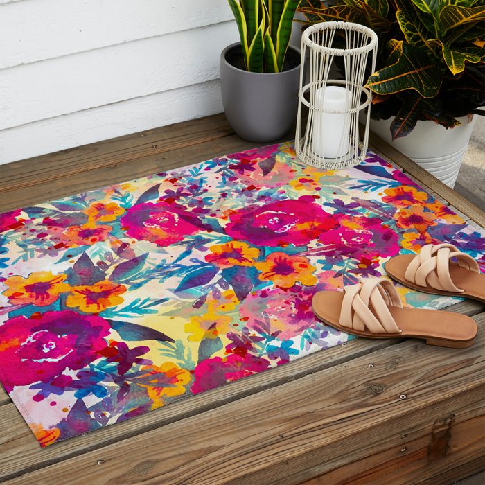 Watercolor flowers and plants 02 Outdoor Rug Gallery Image 2