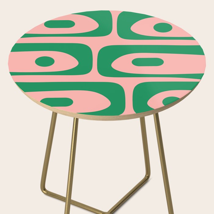 Mid Century Modern Piquet Abstract Pattern in Blush Pink and Green Side Table Gallery Image 2