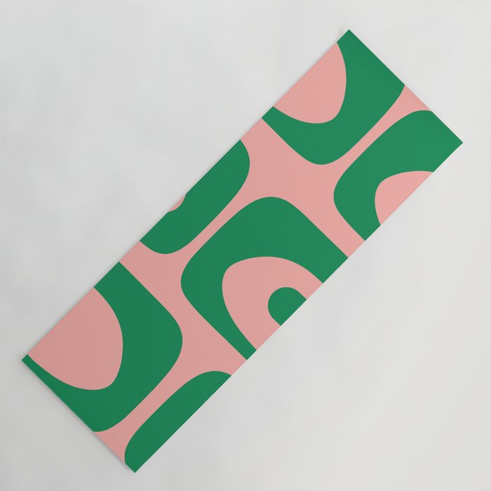 Mid Century Modern Piquet Abstract Pattern in Blush Pink and Green Yoga Mat Gallery Image 1