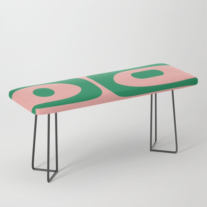 Mid Century Modern Piquet Abstract Pattern in Blush Pink and Green Bench Gallery Image 1
