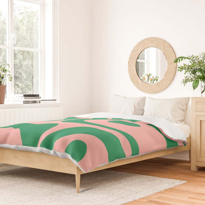 Mid Century Modern Piquet Abstract Pattern in Blush Pink and Green Duvet Cover Gallery Image 2