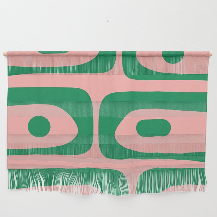 Mid Century Modern Piquet Abstract Pattern in Blush Pink and Green Wall Hanging Gallery Image 1