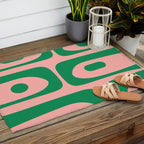 Mid Century Modern Piquet Abstract Pattern in Blush Pink and Green Outdoor Rug Gallery Image 2