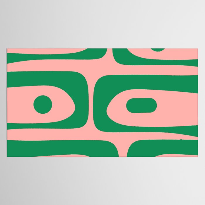 Mid Century Modern Piquet Abstract Pattern in Blush Pink and Green Tablecloth Gallery Image 2