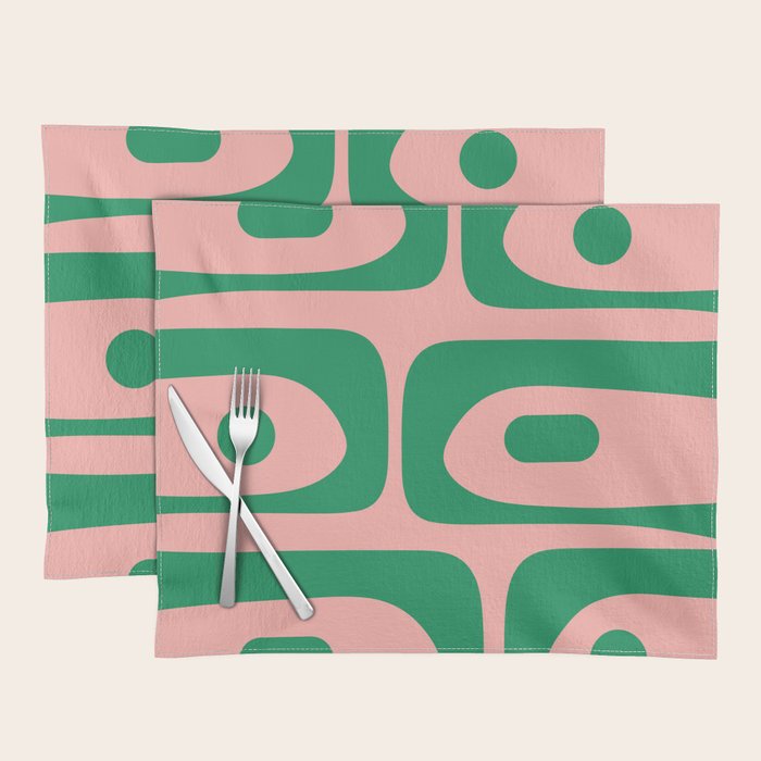 Mid Century Modern Piquet Abstract Pattern in Blush Pink and Green Placemat Gallery Image 1