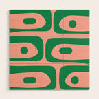Mid Century Modern Piquet Abstract Pattern in Blush Pink and Green Wood Wall Art Gallery Image 1