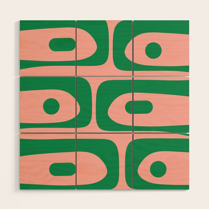 Mid Century Modern Piquet Abstract Pattern in Blush Pink and Green Wood Wall Art Gallery Image 1