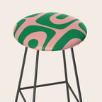 Mid Century Modern Piquet Abstract Pattern in Blush Pink and Green Stool Gallery Image 2