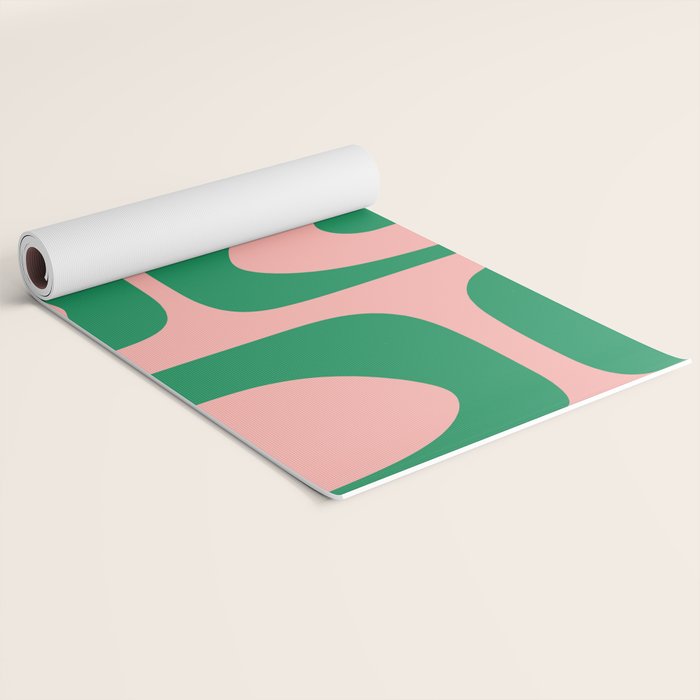 Mid Century Modern Piquet Abstract Pattern in Blush Pink and Green Yoga Mat Gallery Image 2