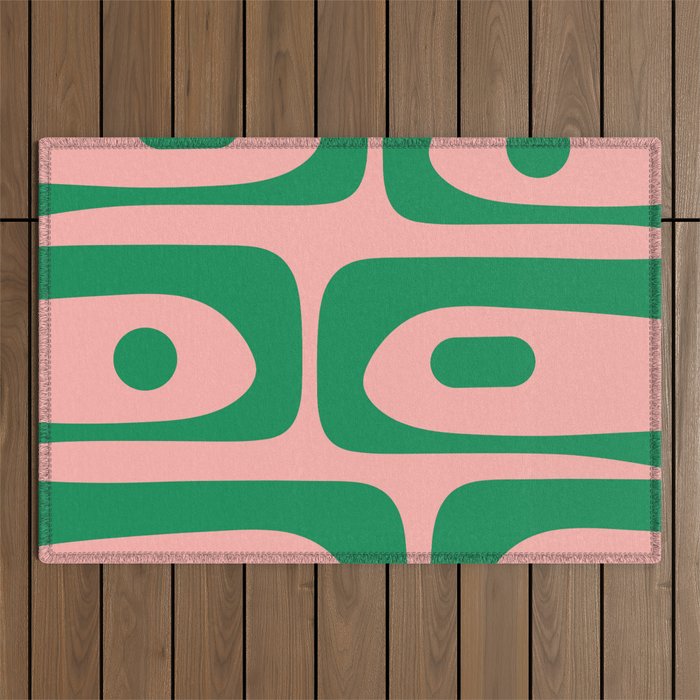 Mid Century Modern Piquet Abstract Pattern in Blush Pink and Green Outdoor Rug Gallery Image 1