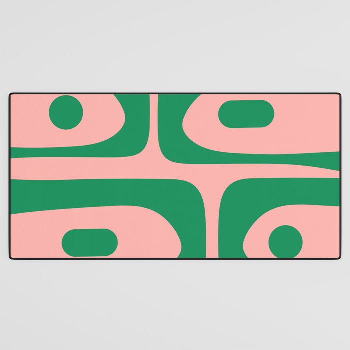 Mid Century Modern Piquet Abstract Pattern in Blush Pink and Green Desk Mat Gallery Image 3