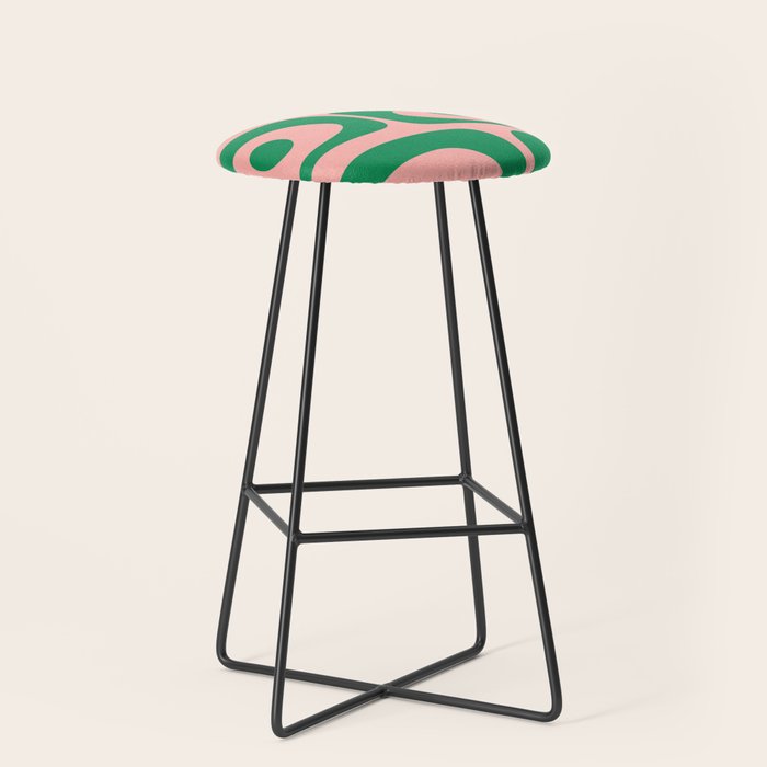 Mid Century Modern Piquet Abstract Pattern in Blush Pink and Green Stool Gallery Image 1