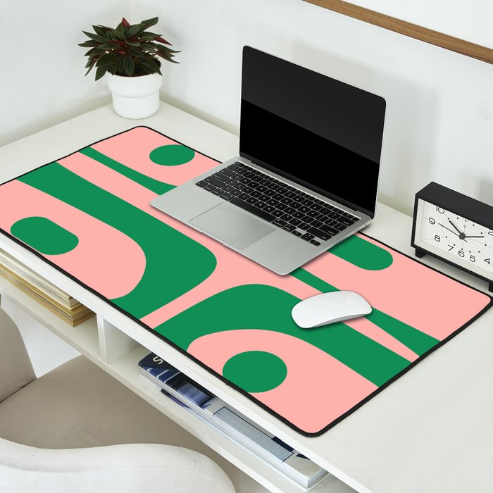 Mid Century Modern Piquet Abstract Pattern in Blush Pink and Green Desk Mat Gallery Image 2