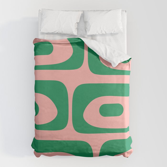 Mid Century Modern Piquet Abstract Pattern in Blush Pink and Green Duvet Cover Gallery Image 1