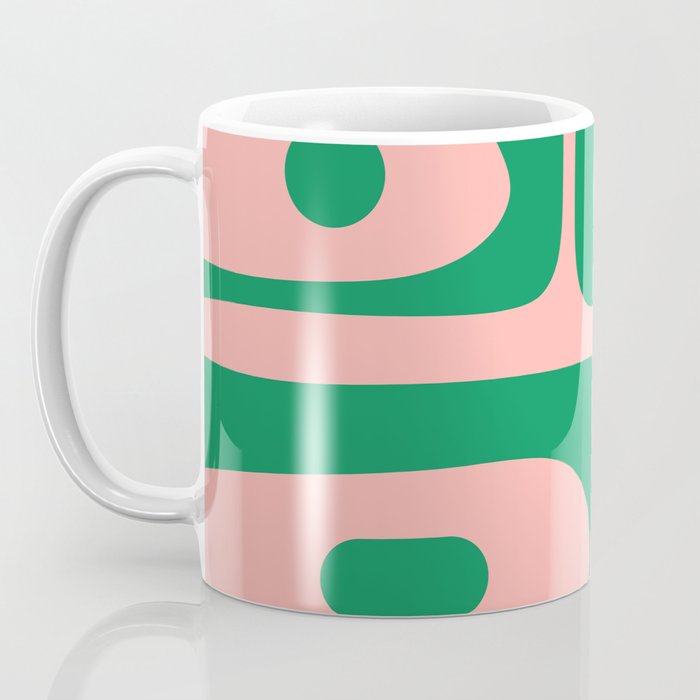 Mid Century Modern Piquet Abstract Pattern in Blush Pink and Green Coffee Mug Gallery Image 3