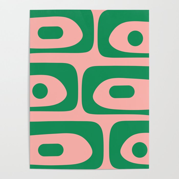 Mid Century Modern Piquet Abstract Pattern in Blush Pink and Green Poster Gallery Image 1