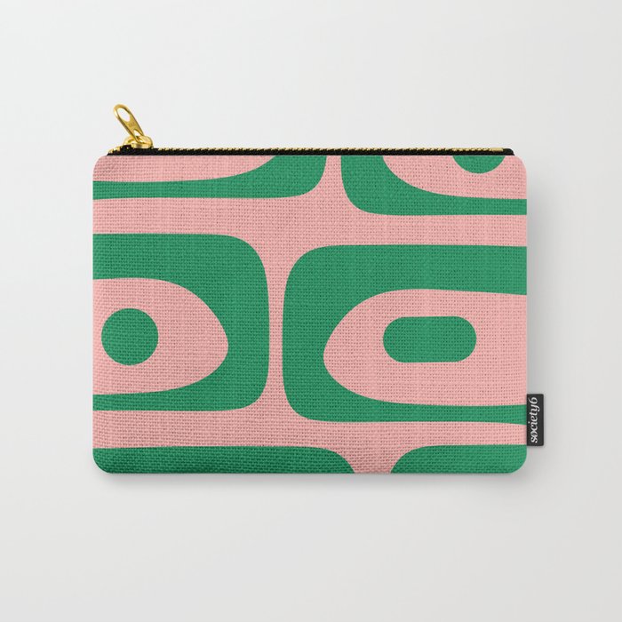 Mid Century Modern Piquet Abstract Pattern in Blush Pink and Green Carry All Pouch Gallery Image 1