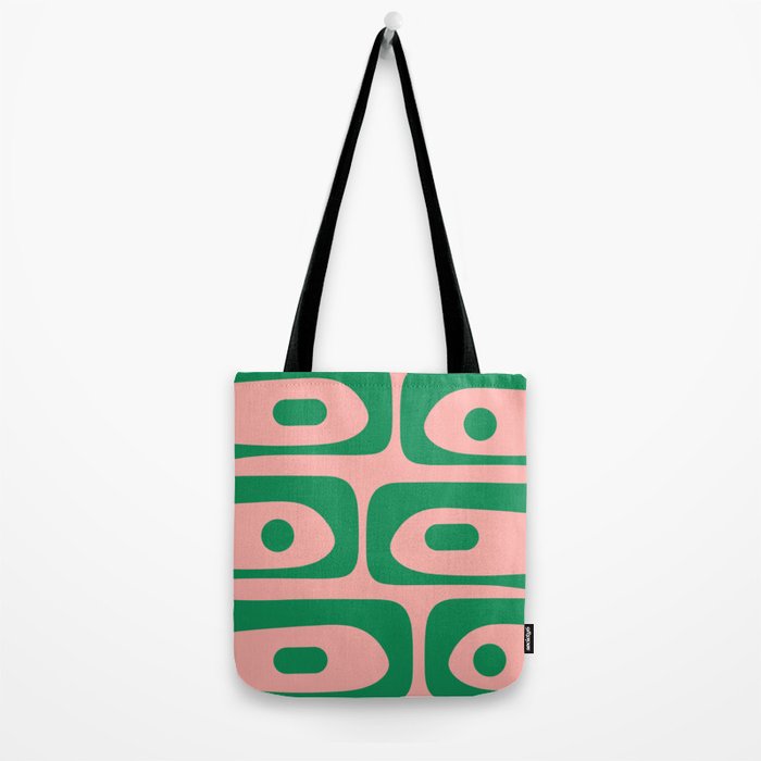 Mid Century Modern Piquet Abstract Pattern in Blush Pink and Green Tote Bag Gallery Image 2