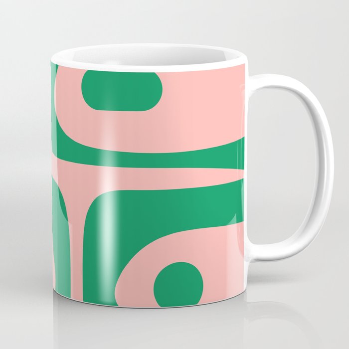 Mid Century Modern Piquet Abstract Pattern in Blush Pink and Green Coffee Mug Gallery Image 1