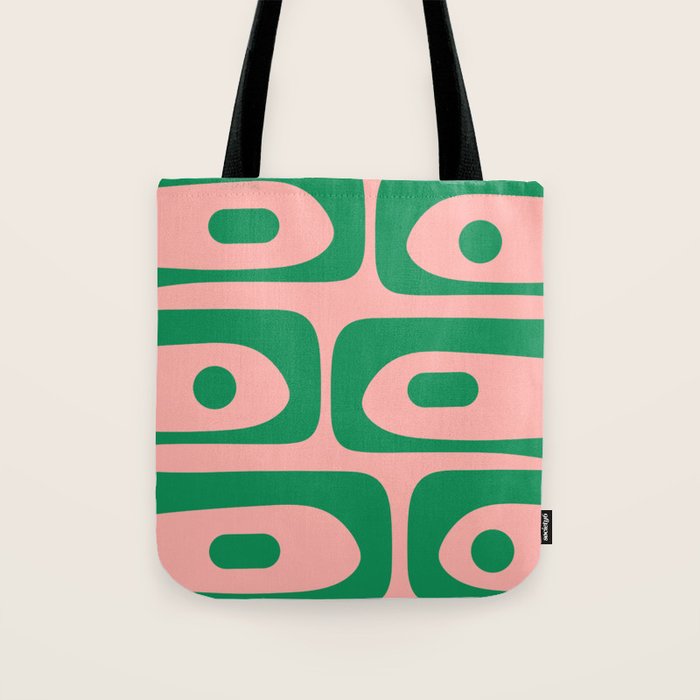 Mid Century Modern Piquet Abstract Pattern in Blush Pink and Green Tote Bag Gallery Image 1