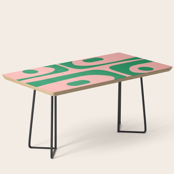 Mid Century Modern Piquet Abstract Pattern in Blush Pink and Green Coffee Table Gallery Image 1