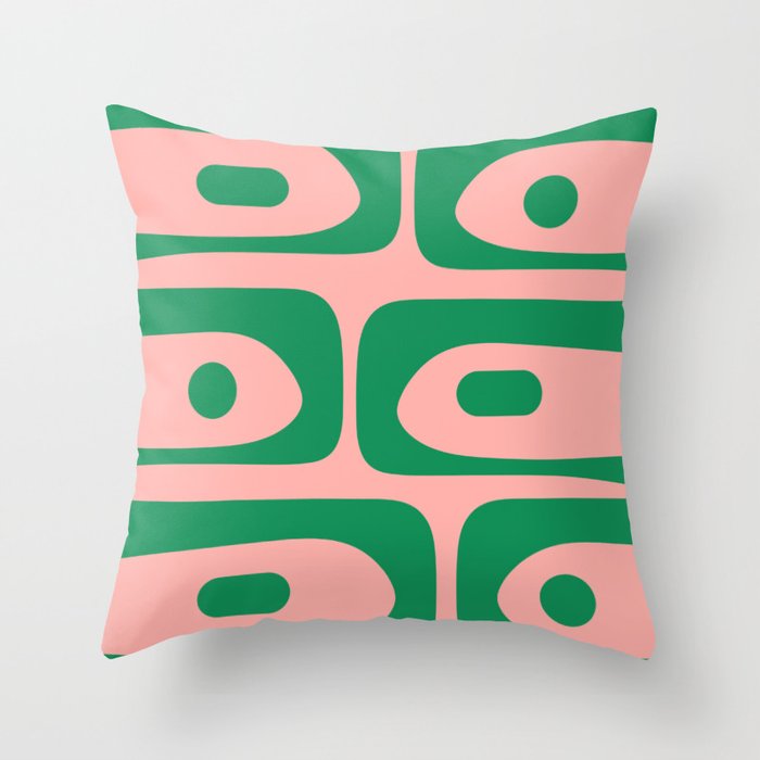 Mid Century Modern Piquet Abstract Pattern in Blush Pink and Green Throw Pillow Gallery Image 1