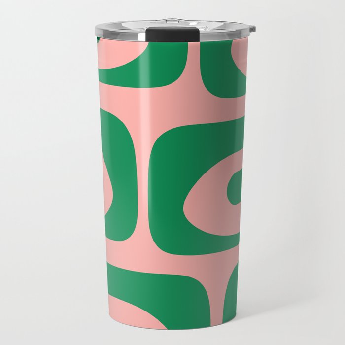 Mid Century Modern Piquet Abstract Pattern in Blush Pink and Green Travel Mug Gallery Image 1